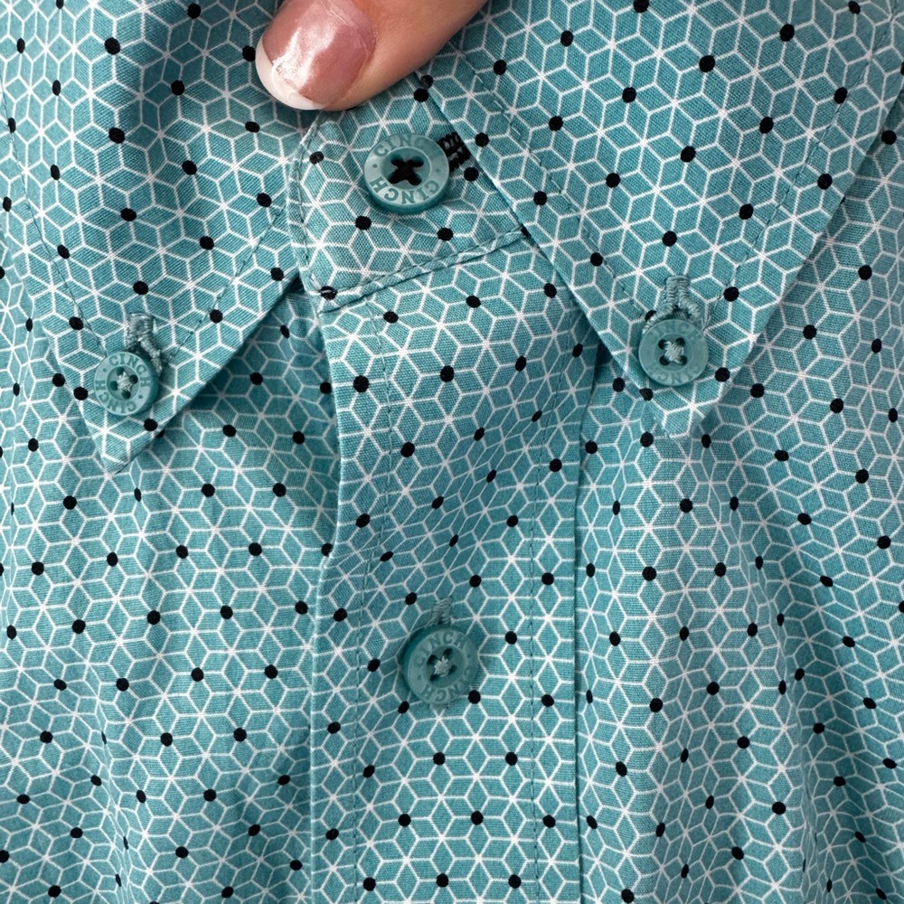 Cinch Teal Patterned Button Down Shirt - image 4